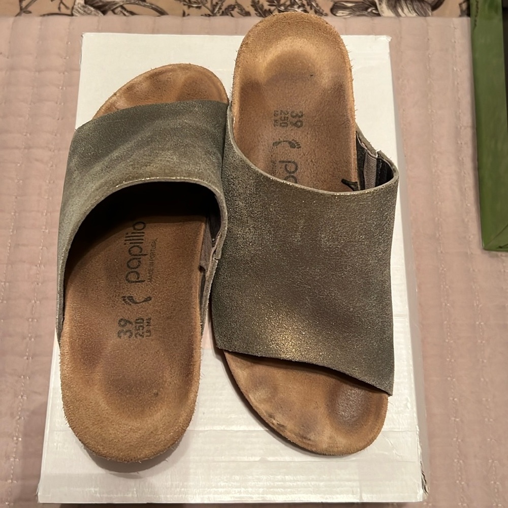 Papillo wedge sandals Size 39.  Washed Metallic Stone color. Gently worn